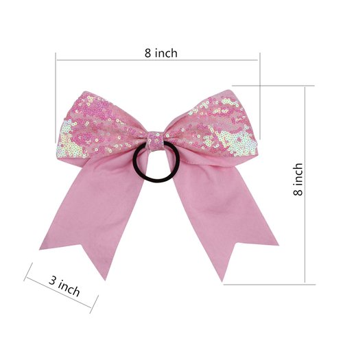 Metallic Sequin and Holographic 8 Inch Cheer Bow Cheerleader Cheerleading Jumbo Cheer Bow Hair Tie(Pink Sequin)