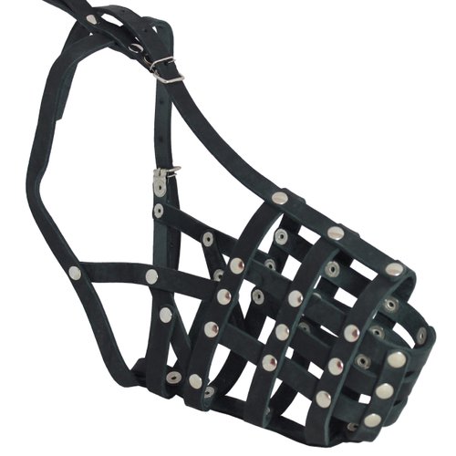 Secure Genuine Leather Mesh Dog Basket Muzzle - German Shepherd Female, Doberman, (Circumference 12", Snout Length 4.5")