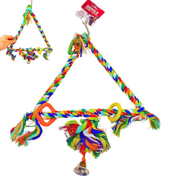 Bonka Bird Toys 1035 Medium Rope Triangle Ring Soft Cotton Swing Big Parrot Cage Toy, Amazon, African Grey, Eclectus, and Similar Breed Sizes
