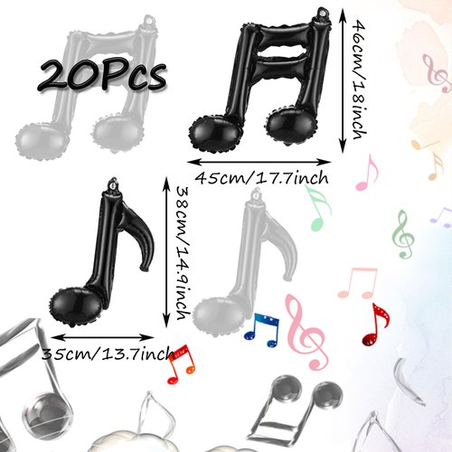 ZHENGYE 20PCS Music Balloons 16 Inch Music Themed Party Supplies Music Note Balloon Foil Aluminum Balloon Baby Shower Music Party Wedding Birthday Party Celebrations Decoration (Black)