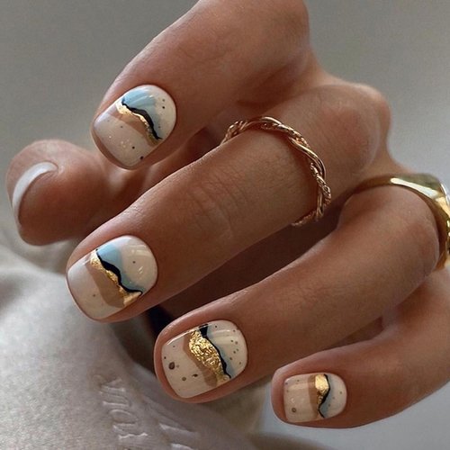 24 Pcs White Press on Nails Short Square - SHANRUN Cute Fake Nails Press ons Spring Nail Art Tips...