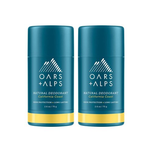 Oars + Alps Aluminum Free Deodorant for Men and Women, Dermatologist Tested and Made with Clean Ingredients, Vegan, Travel Size, California Coast, 2 Pack, 2.6 Oz Each
