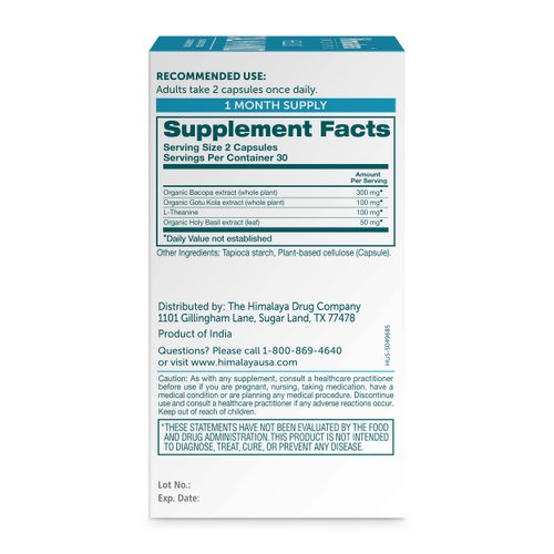 Himalaya Hello Calm Mind Herbal Supplement, with Bacopa, L-Theanine, Gotu Kola , Supports Concentration & Focus, Cognitive Function, Clear Thinking, Relaxation, Vegan, Gluten Free, 60 Capsules