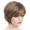 JOLNVCA Pixie Cut Layered Short Brown Wigs with Bangs Straight Synthetic Hair Wigs for White Women (Blonde Mixed Brown)