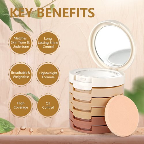 Pure Vie 5 Colors Long-Lasting Lightweight Multi-layer Matte Loose Setting Powder Pressed Powder Face Makeup Contour Palette Concealing Shading Powder Foundation for Minimizes Pores & Perfects Skin