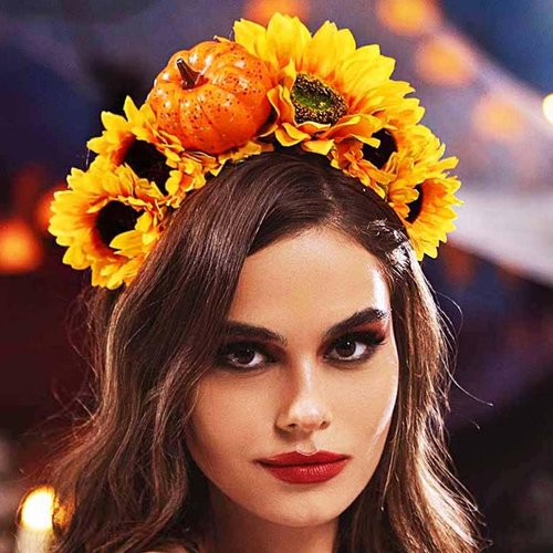 Woeoe Day of The Dead Floral Headband Pumpkin Sunflower Halloween Flower Crown Hairband Festival Costume Party Mexican Floral Headpiece Headdress