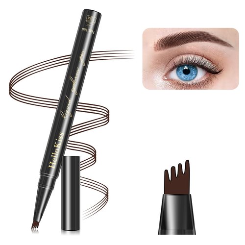 Eyebrow Pencil Dark Brown, Waterproof Microblading Eyebrow Pen 4 Fork Tip Pencil,Smudge Proof Brow Pen Long Lasting Lift & Snatch Liquid Brow Microfilling Eyebrow Tint Marker Pen that Looks Like Hair