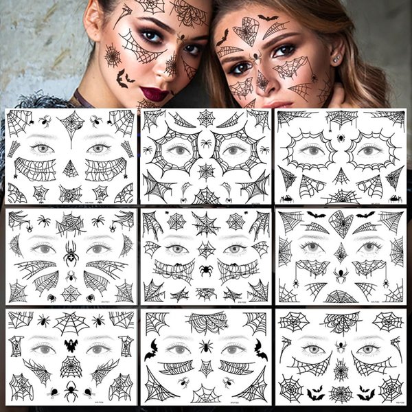 Spider Face Tattoos, 6-Sheet Face Spider Web Mask Prank Temporary Tattoo Stickers and 3-Sheet Fake Face Spiders Realistic Tattoos for Women Girls Kids Holloween Face Makeup