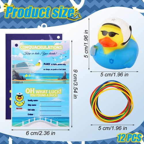 12 Sets Duck Tag Cruise Kits, 12pcs Rubber Cruise Ducks (Aviator Style) and 12pcs Tags with Elastic Rubber Bands, Funny Rubber Ducks for Cruise Ships for Kids Party Ducking Games