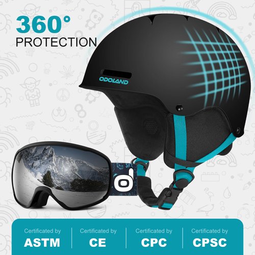 Odoland Kids Ski Helmet, Snow Helmet with Ski Goggles, Shockproof, Windproof, Safety Snow Sports Helmets and Protective Goggles for Boys Girls and Youth, Pink, XS