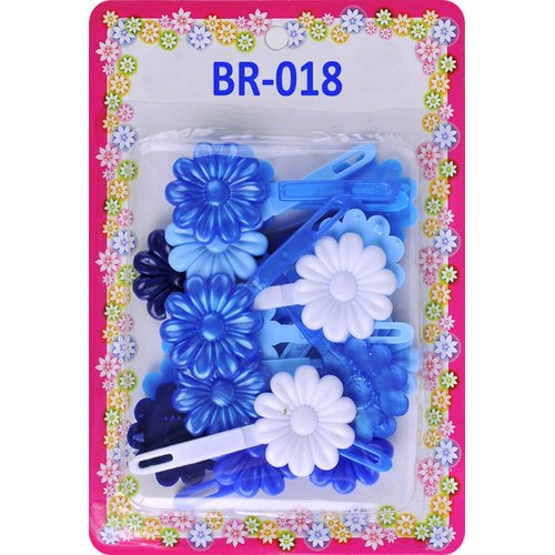 Tara Girls Self Hinge Plastic Flower Hair Barrettes 18 Pieces Selection (Blue Mix)
