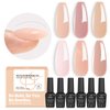 Beetles Builder Gel 6 Colors, 8 in 1 Strengthener Jelly Gel Time to Relax Sheer Peach Clear Builder Nude Pink Skin Tone for All Hard Gel Extension Base Nail Gel False Nail Tips Glue