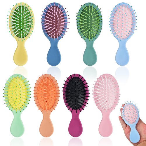8 Pcs Mini Hair Brush Travel Brush for Most Hair Types Wet Hair Brush Mini Detangling Brush for M...