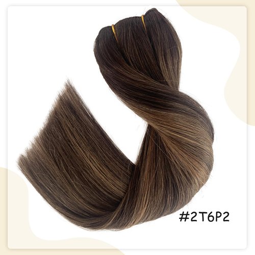 Clip in Hair Extensions Highlight #2T6P2 U Part Clip in 18 Inch 80g Balayage Dark Brown with Chocolate Brown One Piece Hairpieces Human Hair Clip in Extensions
