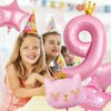 9th Birthday Decorations for Girls, Crown 9 Balloon, Pink Number 9 Balloons 40 Inch, Cat Themed Birthday Party Decorations Baby Shower Supplies