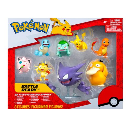 Pokemon Battle Figure 8-Pack - Comes with 2” Pikachu, 2” Bulbasaur, 2” Squirtle, 2” Charmander, 2” Meowth, 2" Jigglypuff, 3” Loudred, and 3” Psyduck