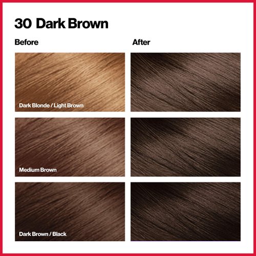 Permanent Hair Color by Revlon, Permanent Brown Hair Dye, Colorsilk with 100% Gray Coverage, Ammonia-Free, Keratin and Amino Acids, Brown Shades, 30 Dark Brown (Pack of 3)