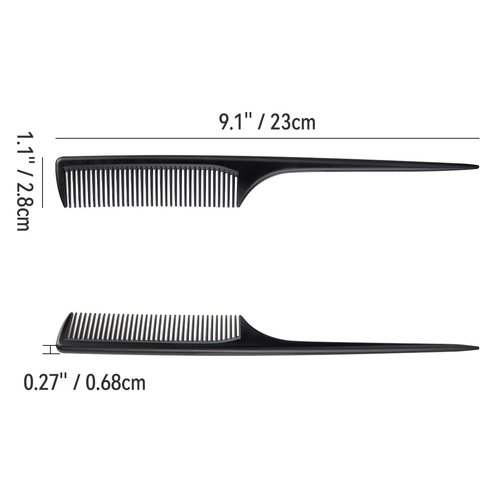 2 Pack Rat Tail Comb for Root Teasing, Black Fine Tooth Teasing Comb for Sectioning, Parting, Styling Hair