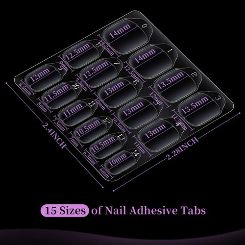 Teenitor 600pcs Press on Nail Adhesive Tabs, 15 Sizes of Nail Stickers for Press on, Press on Nails Glue Stickers Press on Nail Sticky Tabs, 40 Sheets