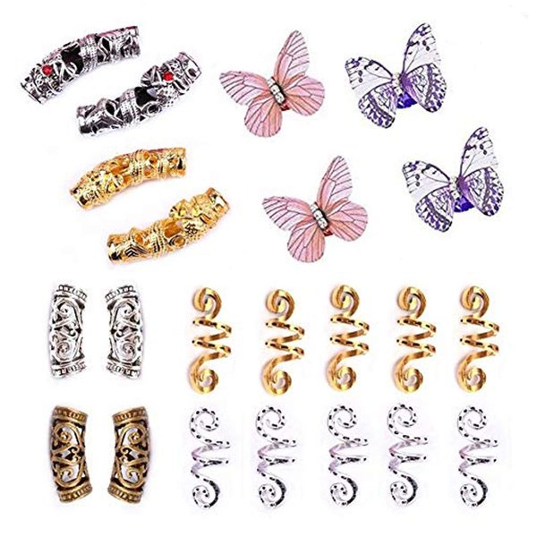 Dsoar Hair Tube Beads Spiral Hair Coils Butterfly Cuff Beads For Dreadlocks Braids,22 Pcs Hair Jewelry For Braiding Hair Decoration,Hair Barrettes Locs Accessories With Storage Box