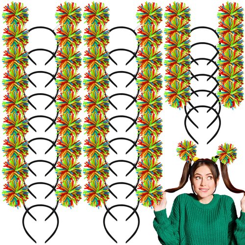 Tigeen Rainbow Pom Pom Headband, 24 Pcs Head Bopper Headbands, Funny Rainbow Headbands for Kids Adult Women Girls' Costume Accessories, Birthday Christmas Halloween Carnival