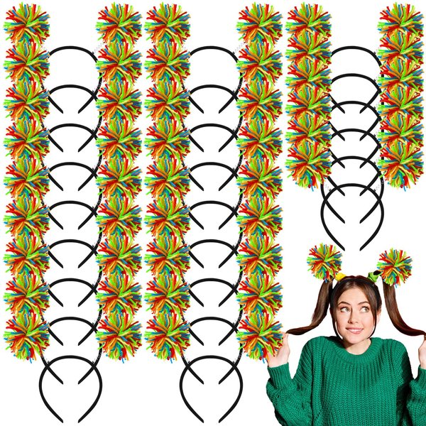 Tigeen Rainbow Pom Pom Headband, 24 Pcs Head Bopper Headbands, Funny Rainbow Headbands for Kids Adult Women Girls' Costume Accessories, Birthday Christmas Halloween Carnival