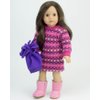 Sophia's Cute Mix & Match Fair Isle Pattern Knit Long-Sleeved Sweater Dress & Winter Pom-Pom Hat for 18” Dolls, Hot Pink/Purple