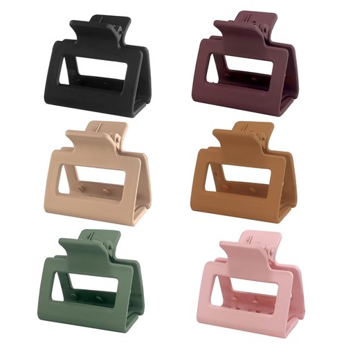 OWIIZI Square Hair Claw Clips for Women 2" Small Claw Clamps Non-Slip Ponytail Barrette Rectangle Strong Hold Claw Hair Clips for Girls Thick Thin Hair (6Packs)