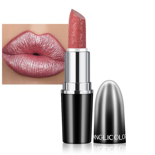 Rosarden Shiny Metallic Lipstick, Shimmer Lipstick for Women, High Pigment Long Lasting Waterproof Glitter Lipstick, Soft Velvet Glimmer Glow Lipstick with Moisturizing Formula (01)