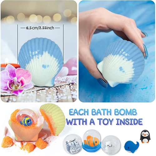 Bath Bombs for Kids with Surprise Marine Animals Inside, 20 Shell Kids Bath Bombs Gift Set, Handmade Bubble Bath Fizzes Bomb for Chrildren Birthday Christmas and Party Favor