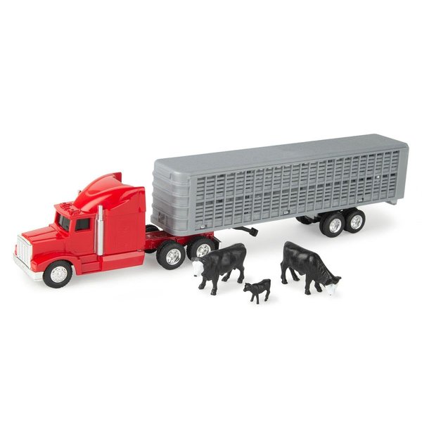 ERTL 1/64 Red Semi Truck with Cattle Trailer and Cattle