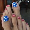 ROFIBUT 4th of July Press on Toenails Short Square Fake Toe Nails Glossy Independence Day False Nails with Blue Star Design Patriotic Cute Red White Full Cover Stick on Toenails for Women Girls 24Pcs