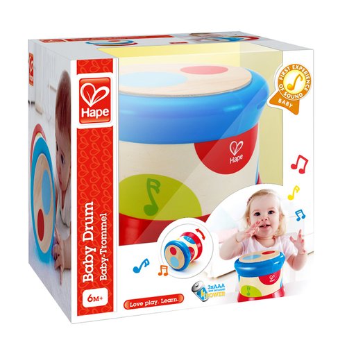 Hape Baby Drum | Colorful Rolling Drum Musical Instrument Toy For Toddlers, Rhythm & Sound Learning, Battery Powered (E0333), L: 5.9, W: 5.9, H: 5 inch