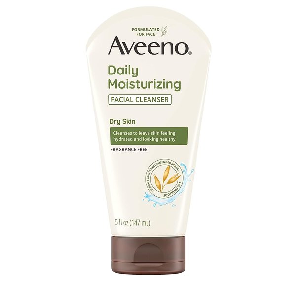 Aveeno Daily Moisturizing Facial Cleanser with Soothing Non-GMO Oat, Hydrating Face Wash for Soft & Supple Skin, Free of Parabens, Sulfates, Fragrance, Dyes & Soaps, 5 fl. oz