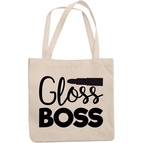 12oz Canvas Tote Bag - Gloss Boss, Title for Girls Who Love Lip Gloss - Beauty Themed Merch for Makeup Artist or Cosmetologist, Gift for Makeup Lovers & Beauticians