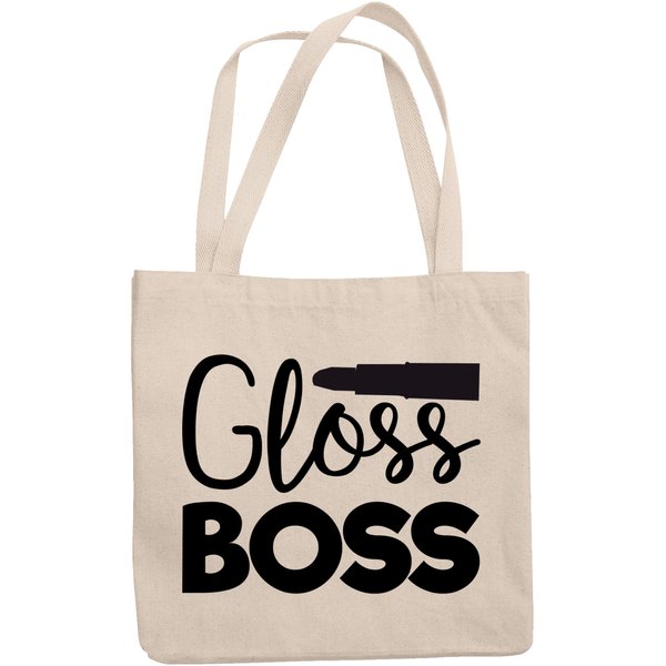 12oz Canvas Tote Bag - Gloss Boss, Title for Girls Who Love Lip Gloss - Beauty Themed Merch for Makeup Artist or Cosmetologist, Gift for Makeup Lovers & Beauticians