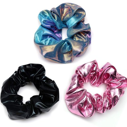 ACCGLORY Shiny Scrunchies Metallic Hair Bands Elastic Hair Ties Set Glitter Ponytail Holder Soft ...