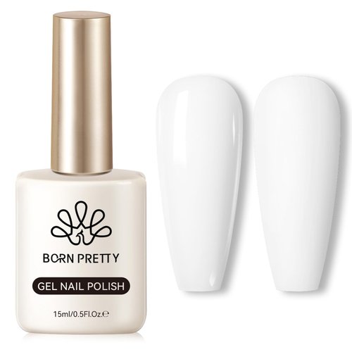 Born Pretty Hema-Free Gel Nail Polish, 15ml White Color Soak Off U V LED Gel Polish Nail, French White Wedding Tips Nail Art DIY Manicure at Home