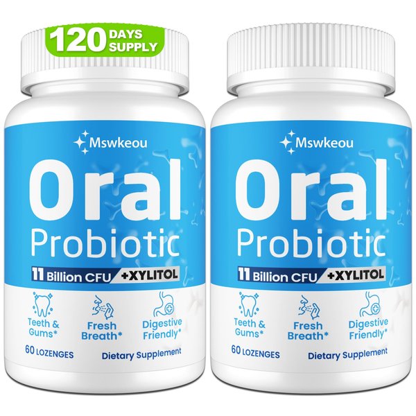 Oral Probiotics for Mouth Bad Breath for Adults 11 Billion CFU, Best Breath Oral Dental Probiotics for Teeth & Gums, Dry Mouth, Gum Restore, Fresh Breath, Chronic Halitosis & Gut Health, 2 Pack