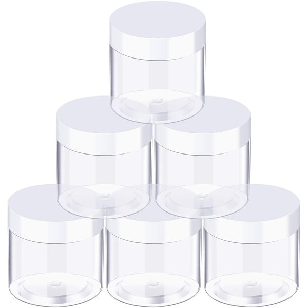 SATINIOR 6 Pack Plastic Pot Jars Round Clear Leak Proof Plastic Container Jars with Lid for Travel Storage, Eye Shadow, Nails, Paint, Jewelry (5 oz, White)