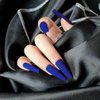 Funyrich Long Coffin Press on Nails Blue Artificial Fake Nails Ballerina Matte Full Cover False Nail for Women and Girls (24 Pcs)