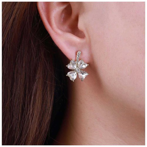 Sttiafay Vintage Crystal Flower Earrings Rhinestone Flower Stud Earrings Gold Crystal Petal Earrings Sparkly Cz Bridal Earrings Jewelry for Women