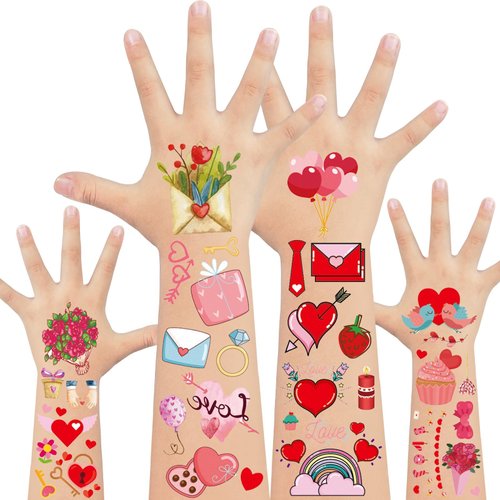 EMOME Valentine's Day Temporary Tattoos for Kids, 10 Sheets Lip Kiss Tattoos Temporary for Party Decorations Party Supplies, Cupid Heart Tattoos for Girls Kids