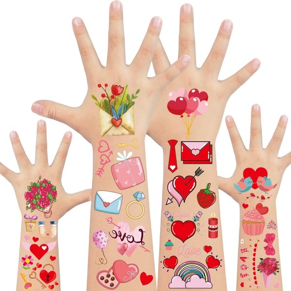 EMOME Valentine's Day Temporary Tattoos for Kids, 10 Sheets Lip Kiss Tattoos Temporary for Party Decorations Party Supplies, Cupid Heart Tattoos for Girls Kids