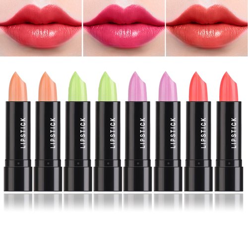 LZYLLS 8 Pcs Color Changing Change Lipstick,Magic Lipstick Jelly Lip Balm,Moisturizer Tinted Lip Tint Stain Long Lasting Waterproof Temperature Color Change Lip Gloss