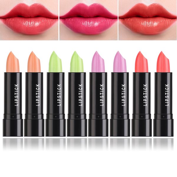 LZYLLS 8 Pcs Color Changing Change Lipstick,Magic Lipstick Jelly Lip Balm,Moisturizer Tinted Lip Tint Stain Long Lasting Waterproof Temperature Color Change Lip Gloss