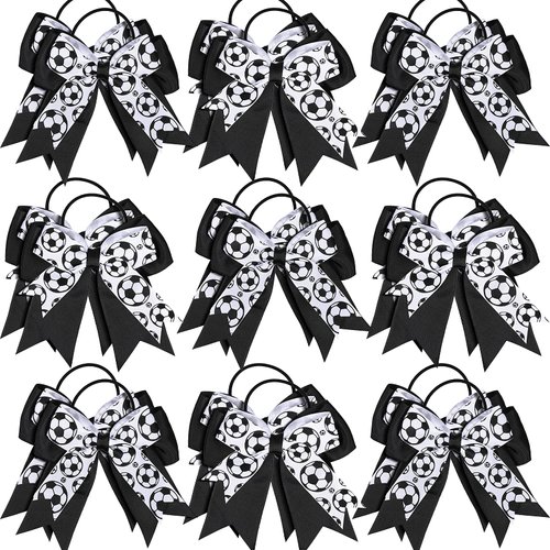 20 Pieces Soccer Hair Bows Elastic Soccer Ball Hair Tie Accessories Sports Hair Bow Sweet Hair Band Ponytail Holder for Girl Women Player School Team Football Birthday Party (Black, White)