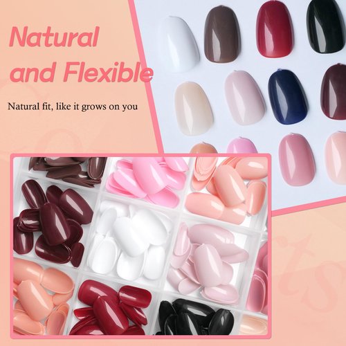 Lifextol 288pc Round Almond Press on Nails Short Fake Nails with Glue and Adhesive Tabs, 12 Sizes Acrylic Nails Press on Nails Short Oval Glue on Nails, Artificial False Nails Press ons Stick on Nails