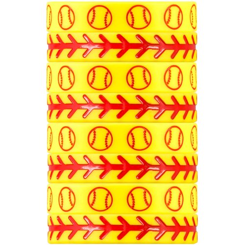 Softball Silicone Wristbands - Great Softball Party Favor, Football Birthday Themed Party Decorations, Wristband Bracelet, 8 Pack Party Favor Bag Set (4 of Each Design, 8" Circumference)