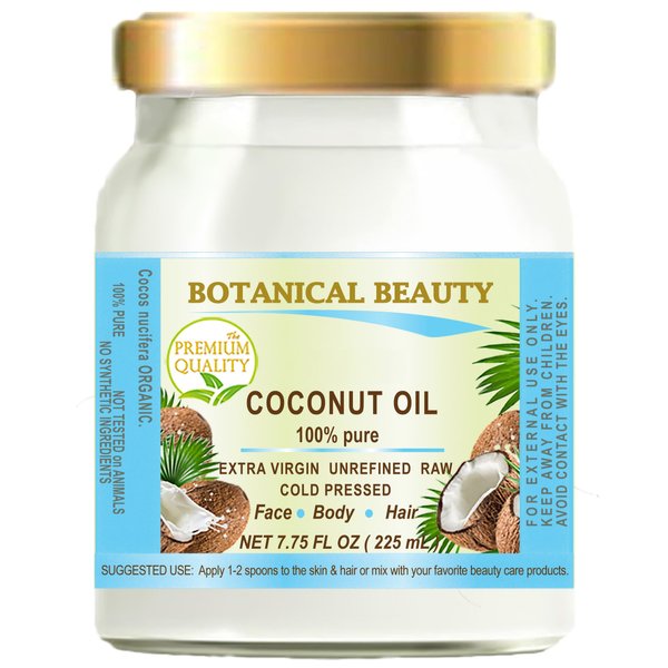 Botanical Beauty COCONUT OIL WILD GROWTH Pure EXTRA VIRGIN UNREFINED Natural Undiluted COLD PRESSED 7.75 Fl.oz 225 ml for Face, Skin, Hair, Lip, Nails